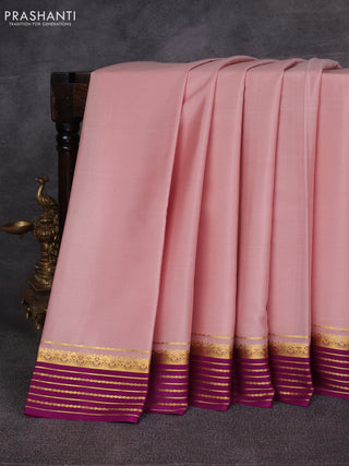 Pastel Peach & Purple Pure Mysore Silk Saree -Contarst Border