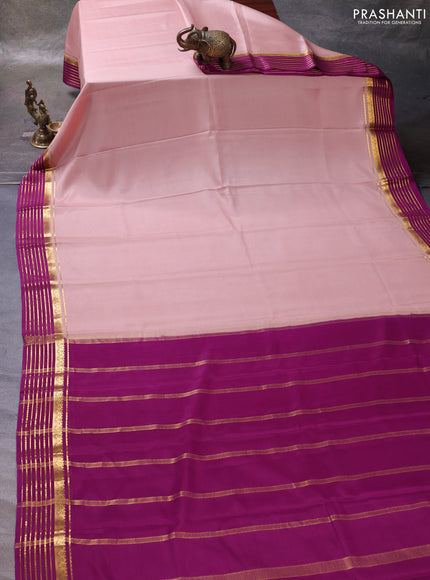 Pastel Peach & Purple Pure Mysore Silk Saree -Contarst Border