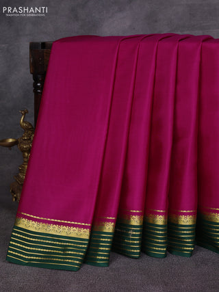 Magenta Pink & Green Pure Mysore Silk Saree -Contarst Border