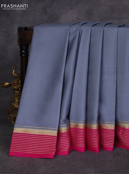 Grey & Pink Pure Mysore Silk Saree -Contarst Border