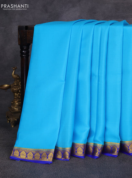 Light Blue & Blue Pure Mysore Silk Saree -Contarst Border