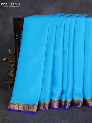 Light Blue & Blue Pure Mysore Silk Saree -Contarst Border