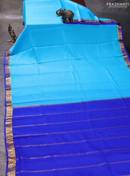 Light Blue & Blue Pure Mysore Silk Saree -Contarst Border