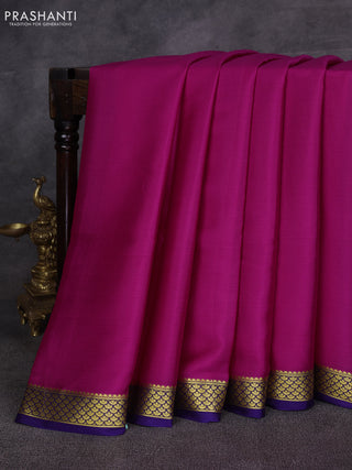 Magenta Pink & Blue Pure Mysore Silk Saree -Contarst Border
