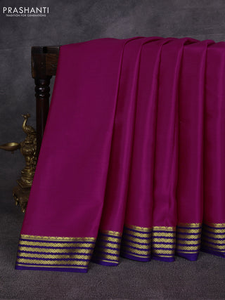 Magenta Pink & Blue Pure Mysore Silk Saree -Contarst Border