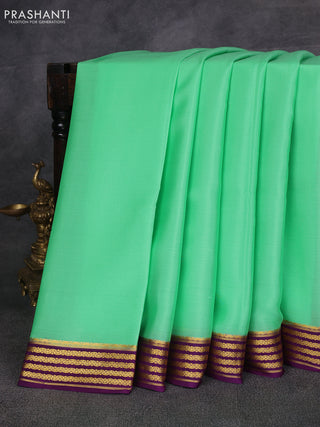 Pista Green & Purple Pure Mysore Silk Saree -Contarst Border
