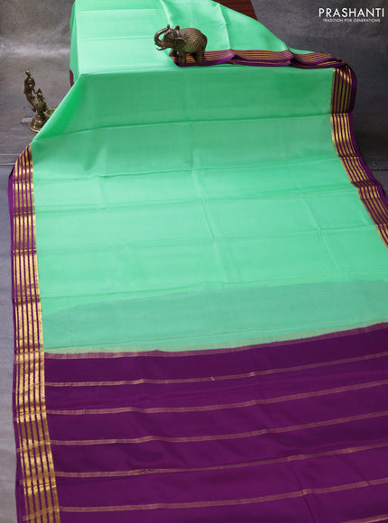 Pista Green & Purple Pure Mysore Silk Saree -Contarst Border