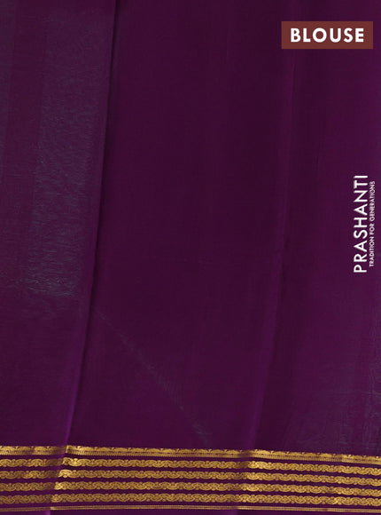 Pista Green & Purple Pure Mysore Silk Saree -Contarst Border
