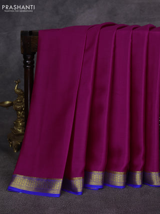 Magenta Pink & Blue Pure Mysore Silk Saree -Contarst Border