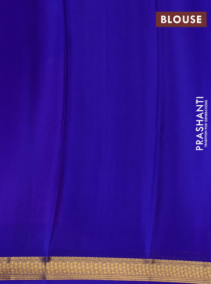 Magenta Pink & Blue Pure Mysore Silk Saree -Contarst Border