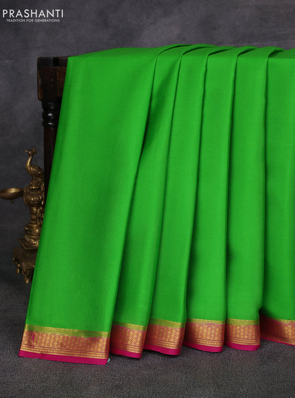 Light Green & Pink Pure Mysore Silk Saree -Contarst Border