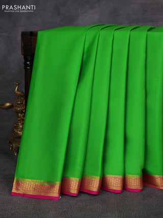 Light Green & Pink Pure Mysore Silk Saree -Contarst Border