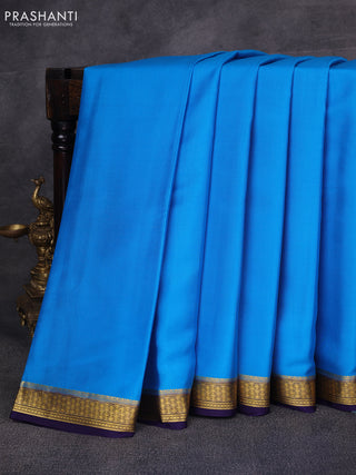 Cs Blue & Blue Pure Mysore Silk Saree -Contarst Border