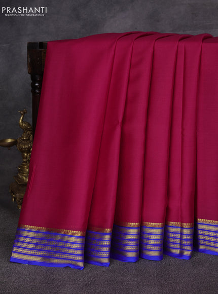 Pink & Blue Pure Mysore Silk Saree -Contarst Border