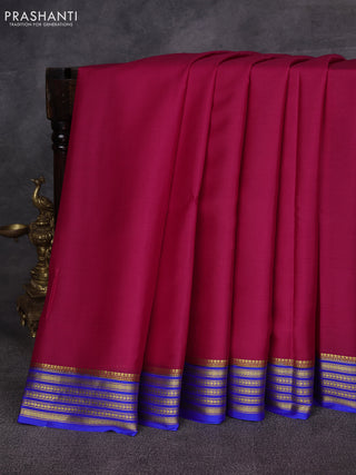 Pink & Blue Pure Mysore Silk Saree -Contarst Border