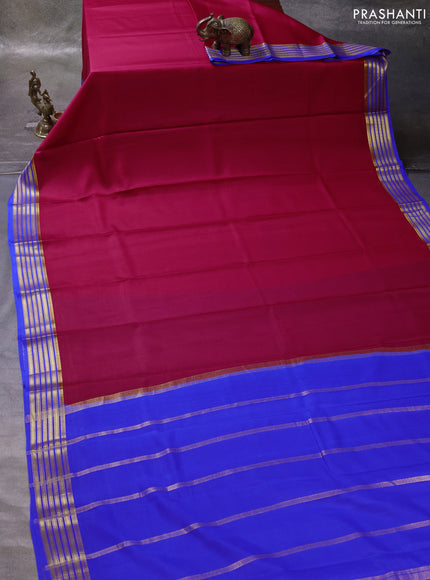 Pink & Blue Pure Mysore Silk Saree -Contarst Border