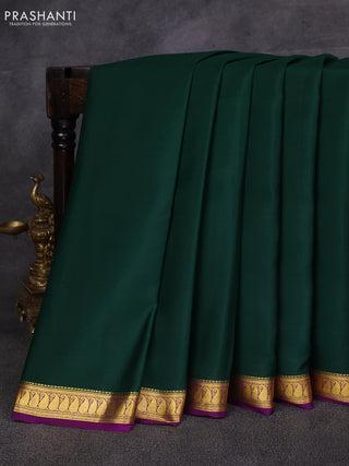 Bottle Green & Purple Pure Mysore Silk Saree -Contarst Border