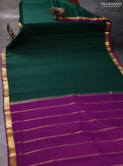 Bottle Green & Purple Pure Mysore Silk Saree -Contarst Border