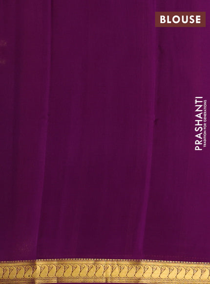 Bottle Green & Purple Pure Mysore Silk Saree -Contarst Border
