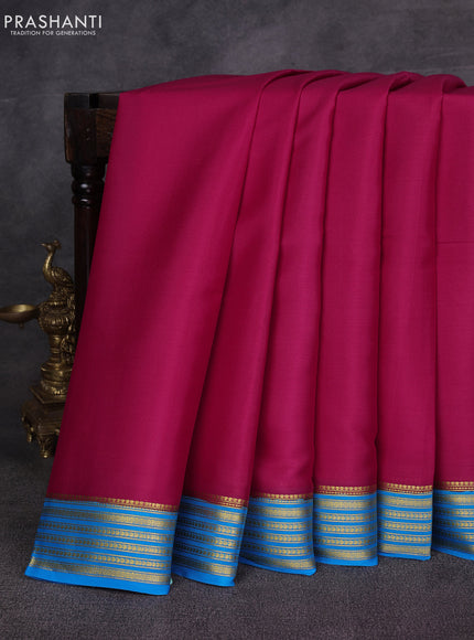 Pink & Cs Blue Pure Mysore Silk Saree -Contarst Border