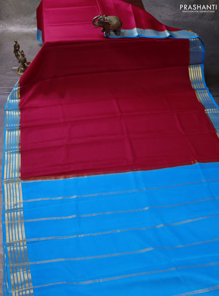 Pink & Cs Blue Pure Mysore Silk Saree -Contarst Border