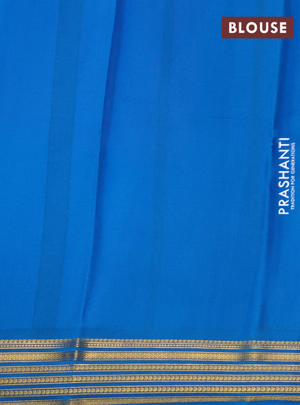 Pink & Cs Blue Pure Mysore Silk Saree -Contarst Border