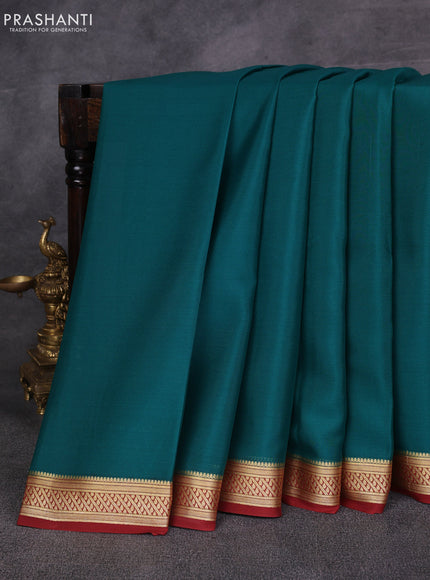 Green & Maroon Pure Mysore Silk Saree -Contarst Border