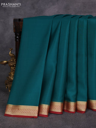 Green & Maroon Pure Mysore Silk Saree -Contarst Border
