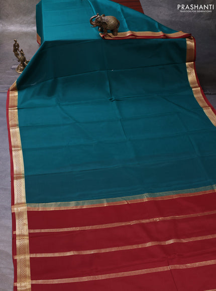 Green & Maroon Pure Mysore Silk Saree -Contarst Border
