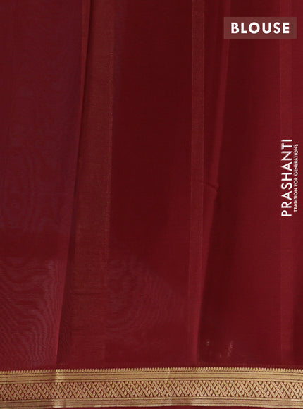 Green & Maroon Pure Mysore Silk Saree -Contarst Border