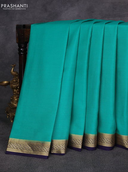Teal Green & Blue Pure Mysore Silk Saree -Contarst Border