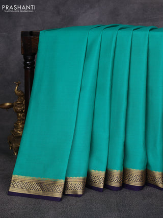 Teal Green & Blue Pure Mysore Silk Saree -Contarst Border