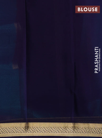 Teal Green & Blue Pure Mysore Silk Saree -Contarst Border