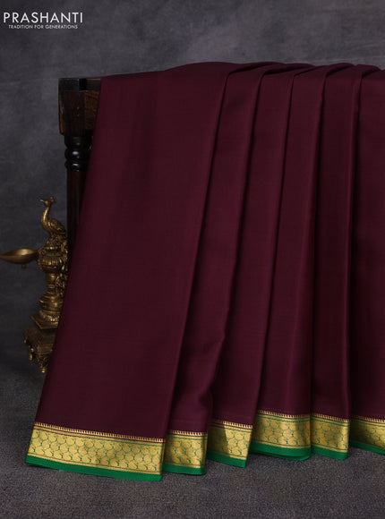Wine & Green Pure Mysore Silk Saree -Contarst Border