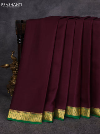 Wine & Green Pure Mysore Silk Saree -Contarst Border