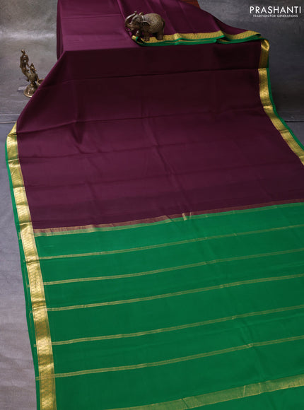 Wine & Green Pure Mysore Silk Saree -Contarst Border