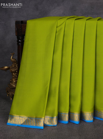 Light Green & Cs Blue Pure Mysore Silk Saree -Contarst Border