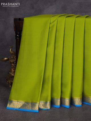 Light Green & Cs Blue Pure Mysore Silk Saree -Contarst Border