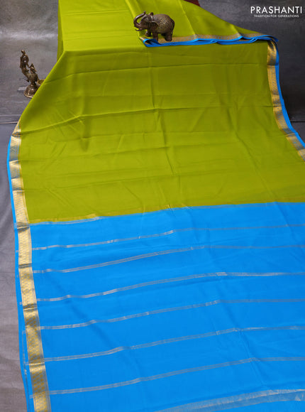 Light Green & Cs Blue Pure Mysore Silk Saree -Contarst Border
