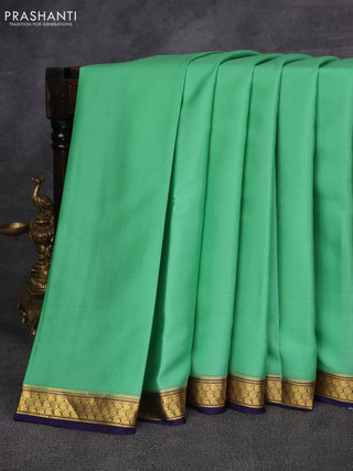 Red & Blue Pure Mysore Silk Saree -Contarst Border