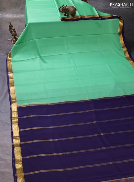 Red & Blue Pure Mysore Silk Saree -Contarst Border