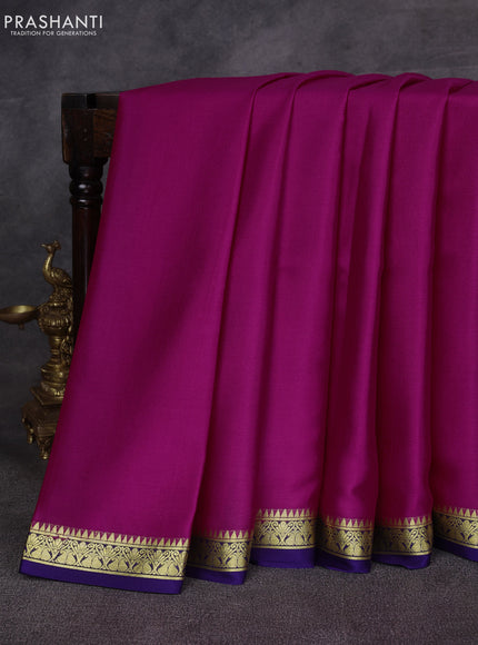 Magenta Pink & Violet Pure Mysore Silk Saree -Contarst Border