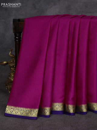 Magenta Pink & Violet Pure Mysore Silk Saree -Contarst Border