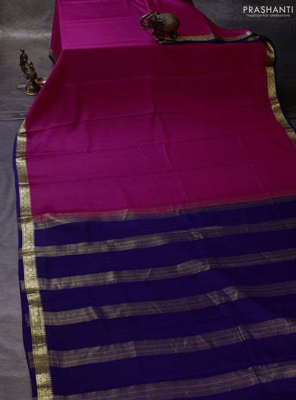 Magenta Pink & Violet Pure Mysore Silk Saree -Contarst Border