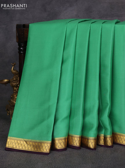 Green & Wine Pure Mysore Silk Saree -Contarst Border