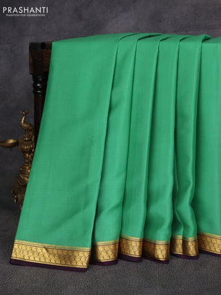 Green & Wine Pure Mysore Silk Saree -Contarst Border