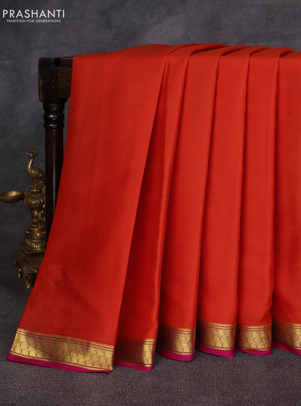 Orange & Pink Pure Mysore Silk Saree -Contarst Border