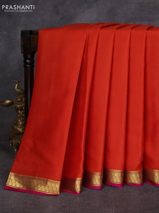 Orange & Pink Pure Mysore Silk Saree -Contarst Border