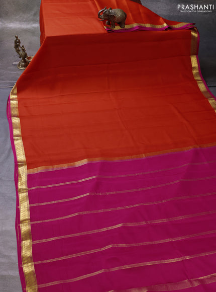 Orange & Pink Pure Mysore Silk Saree -Contarst Border