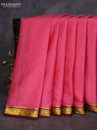 Peach Pink & Wine Pure Mysore Silk Saree -Contarst Border